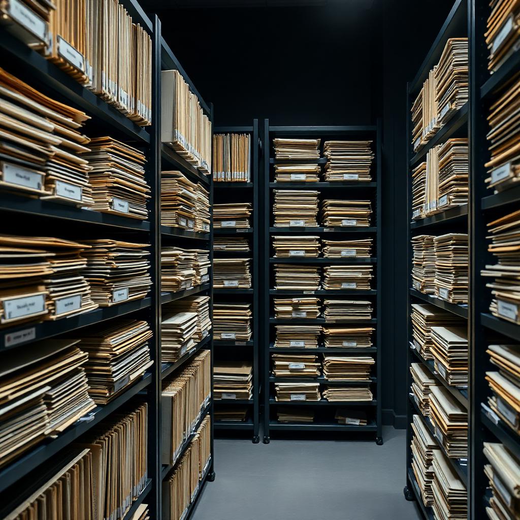 Archivo profesional organizado con estantería rodante para gestión documental corporativa
